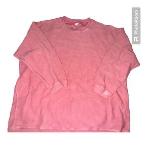 Aerie - M Pink Coral Waffle Knit Crew Neck Sweatshirt Medium